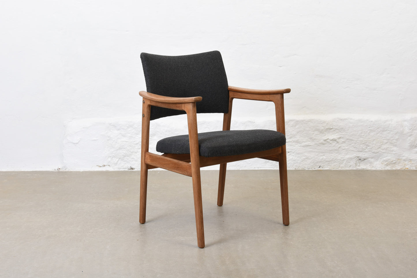 Newly reupholstered: 1960s oak armchair by Erik Kirkegaard