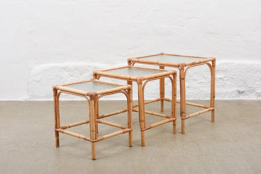 1960s nest of tables in bamboo + glass