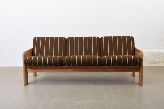 1970s reclining sofa in pine + wool