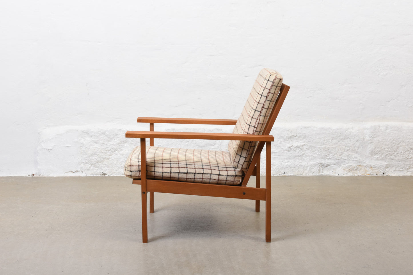 1960s beech + wool lounger