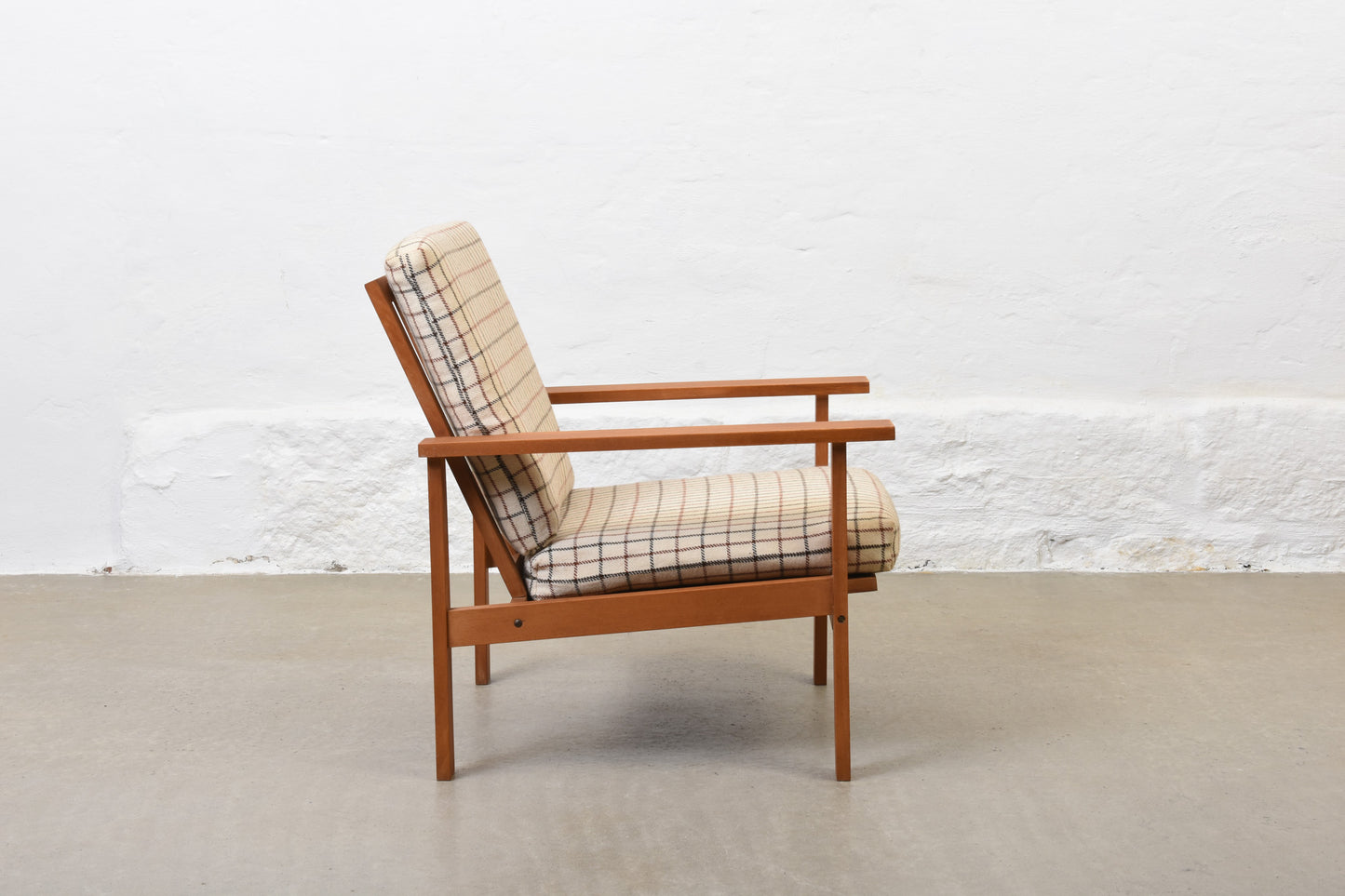 1960s beech + wool lounger