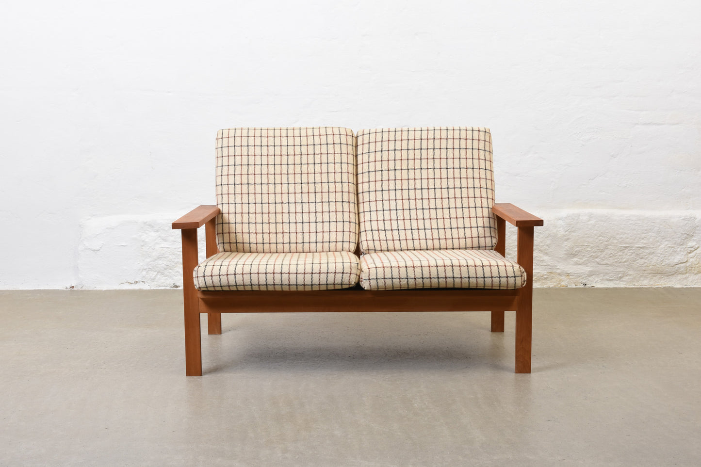 1960s beech + wool two seat sofa