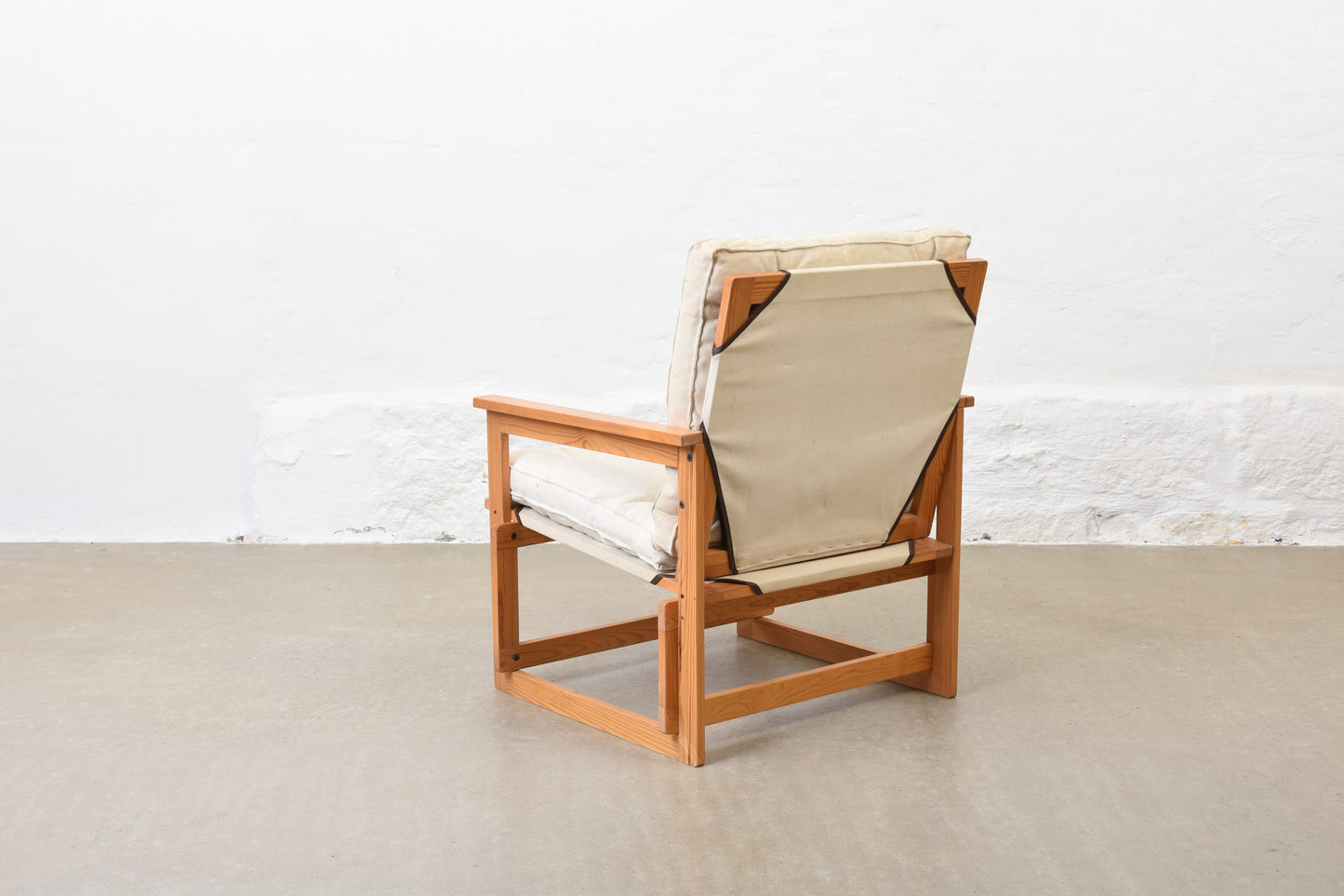1970s pine and canvas lounge chair by Brio Ferie