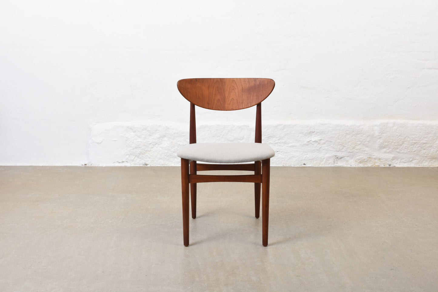 Newly reupholstered: Set of 1950s teak dining chairs by Henning Kjærnulf