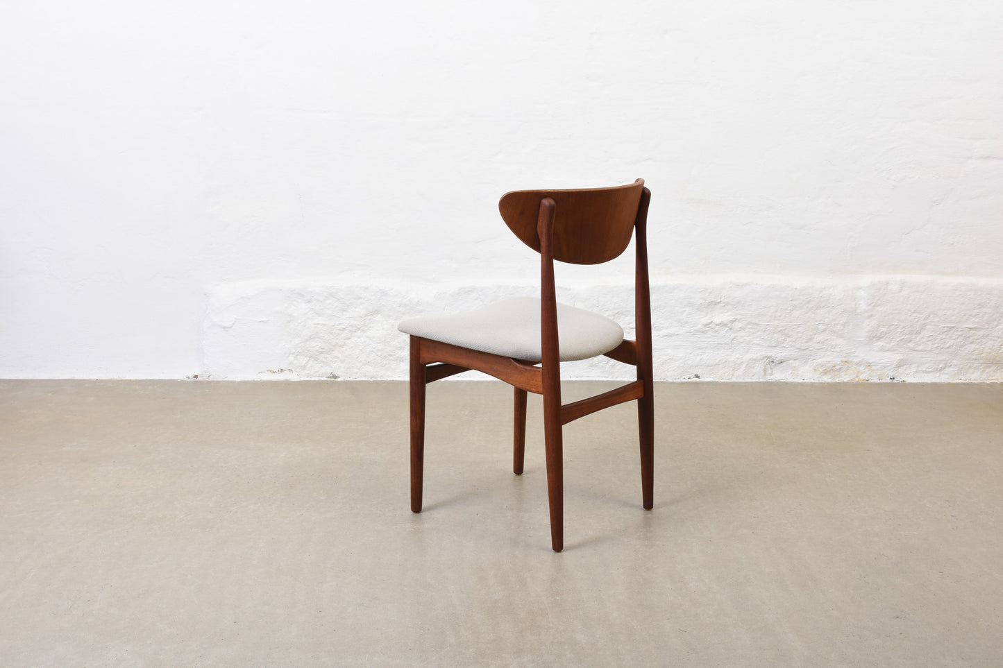 Newly reupholstered: Set of 1950s teak dining chairs by Henning Kjærnulf