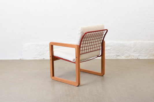 Newly reupholstered: 1980s pine + wire mesh lounger by Knut Hagberg