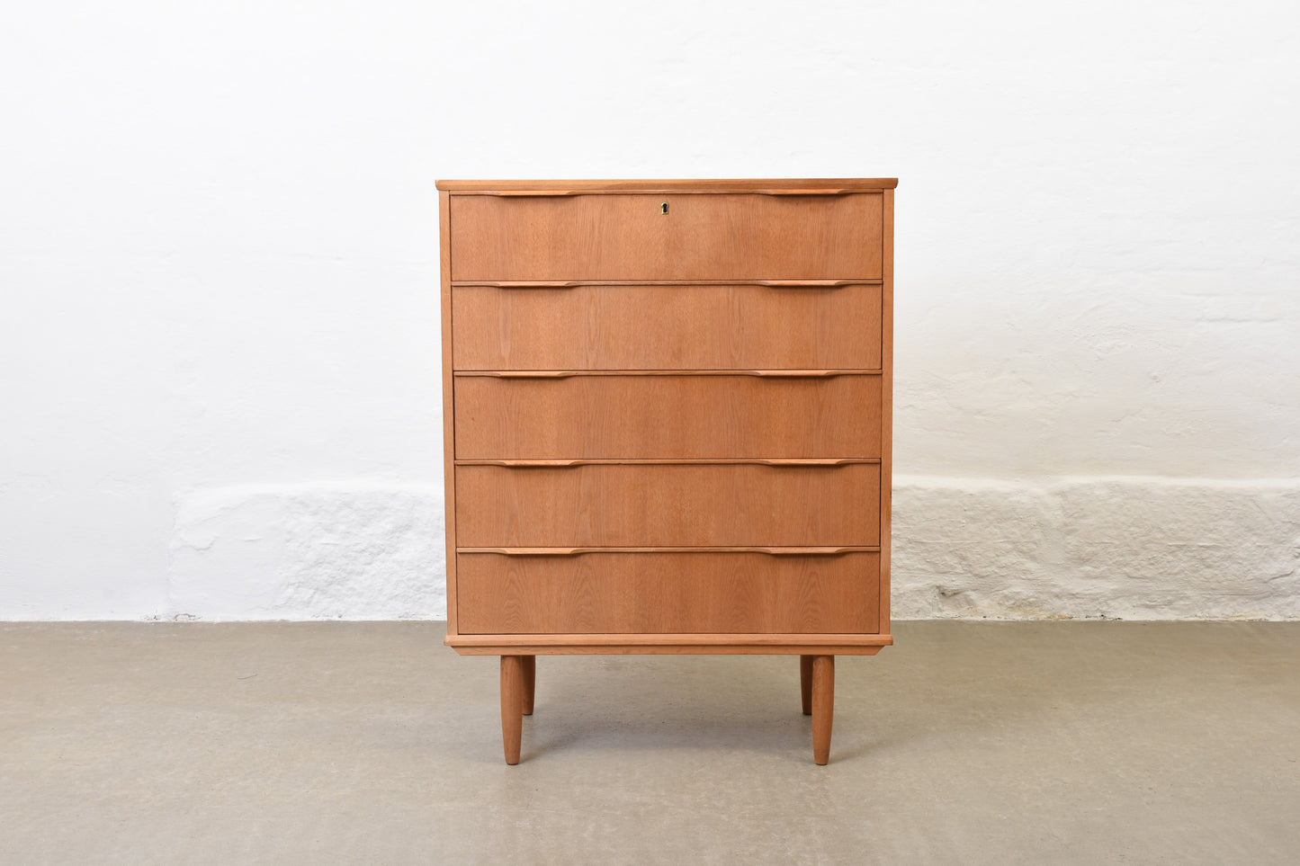 1960s oak chest of five drawers