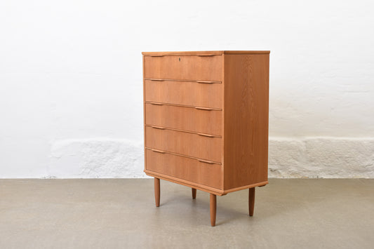 1960s oak chest of five drawers