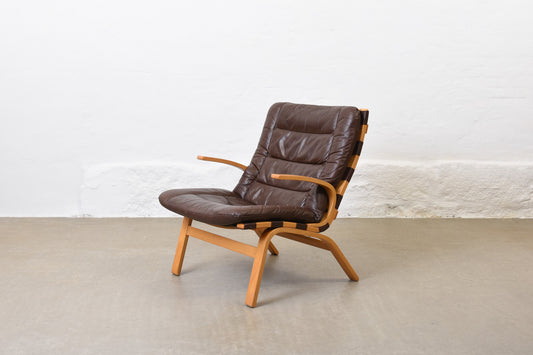 1970s beech + leather lounger by Farstrup Møbler