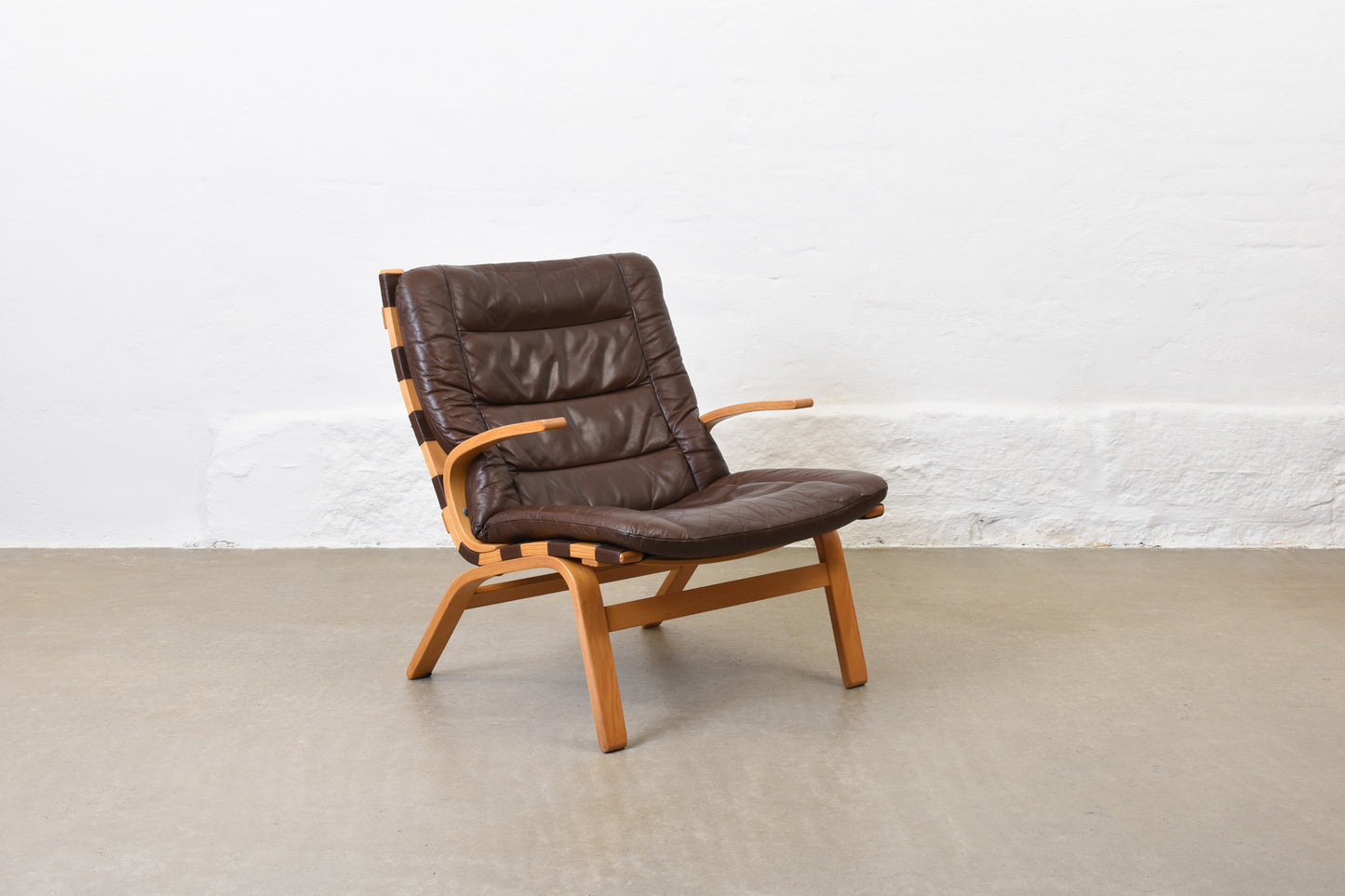 1970s beech + leather lounger by Farstrup Møbler