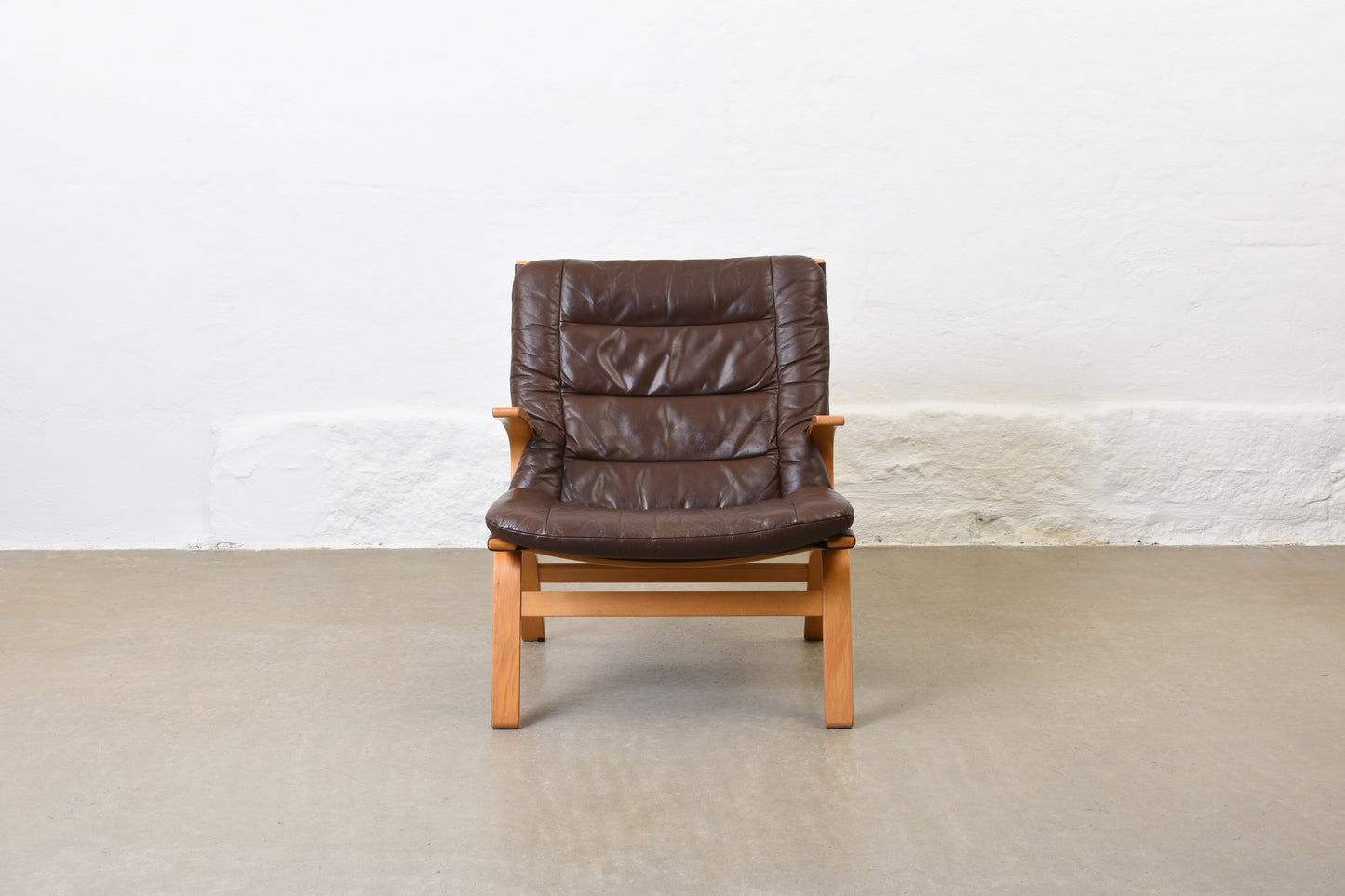 1970s beech + leather lounger by Farstrup Møbler