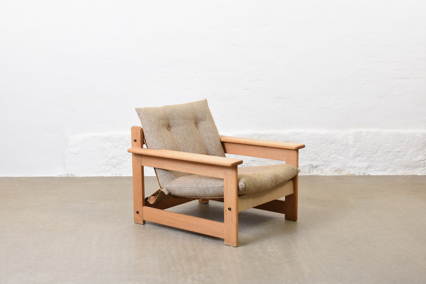 1960s oak + wool lounger