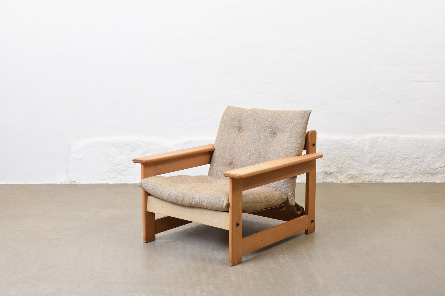 1960s oak + wool lounger