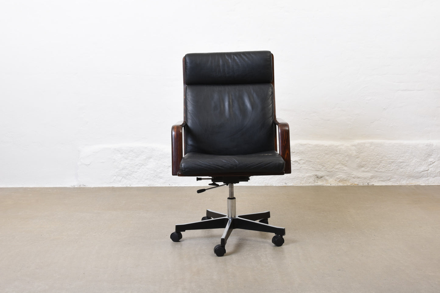 1970s leather + beech desk chair by Karl-Erik Ekselius