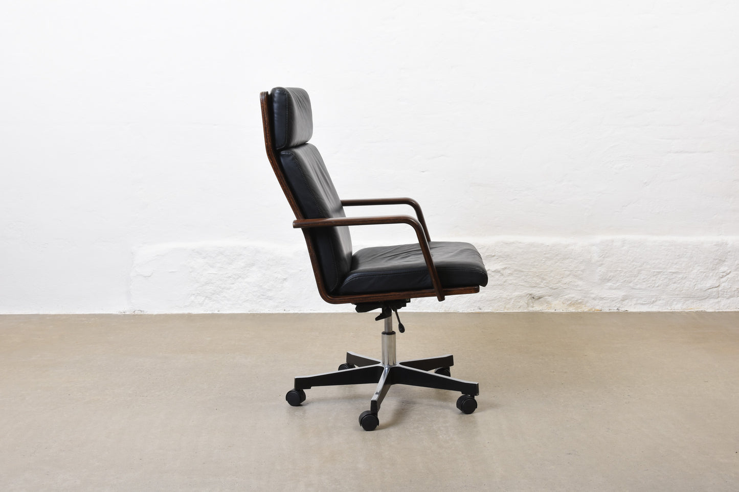 1970s leather + beech desk chair by Karl-Erik Ekselius