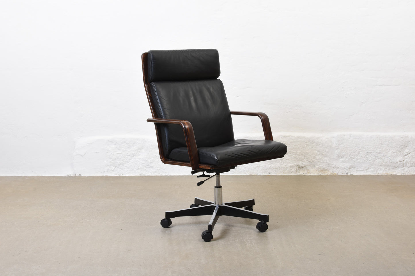 1970s leather + beech desk chair by Karl-Erik Ekselius