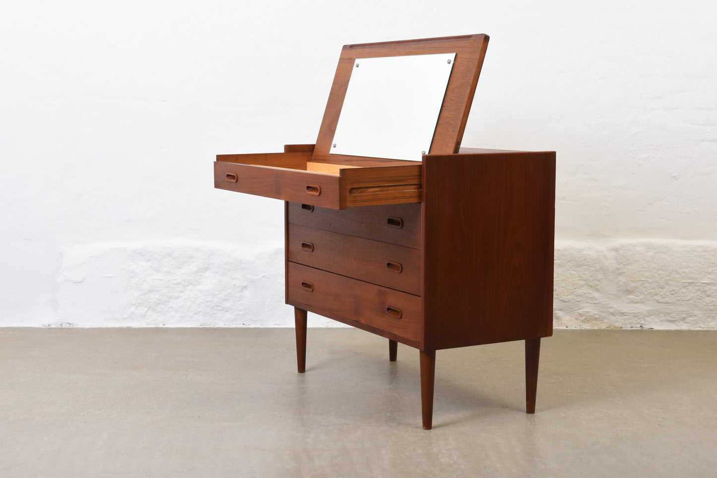 1960s low teak chest with mirror