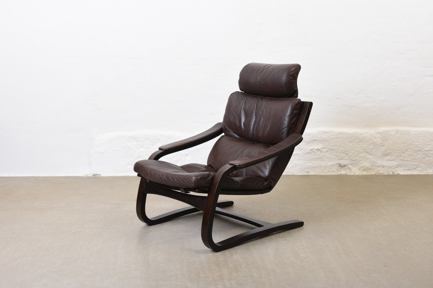 Two available: 'Kroken' loungers in beech + leather by Åke Fribyter