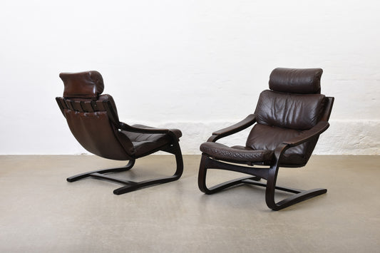 Two available: 'Kroken' loungers in beech + leather by Åke Fribyter