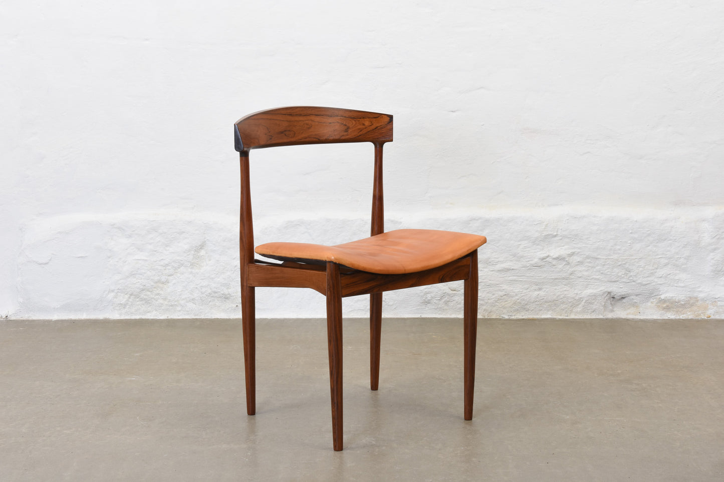 Set of four 1960s rosewood + leather dining chairs