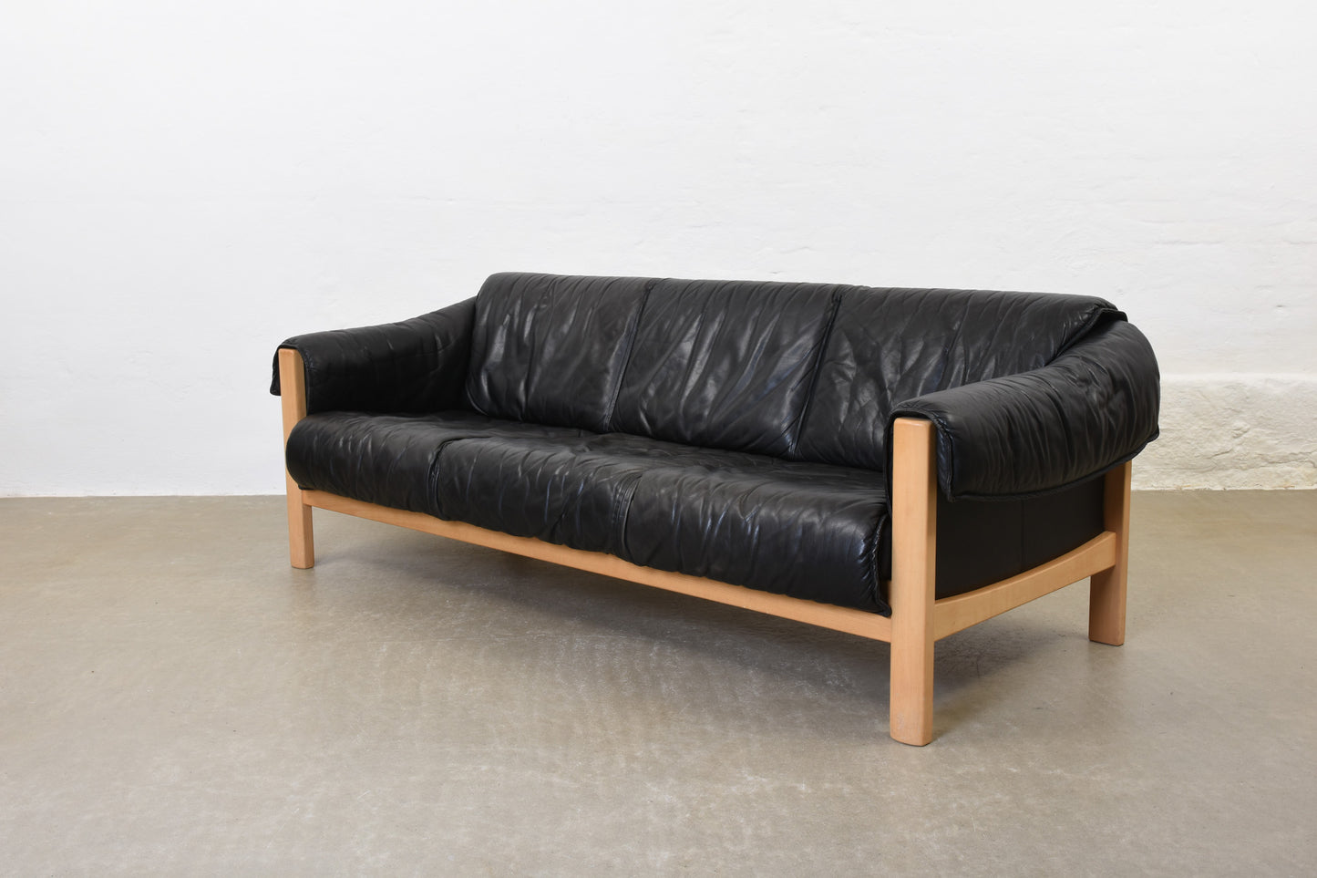 Vintage beech + leather three seater by Friis Møbler