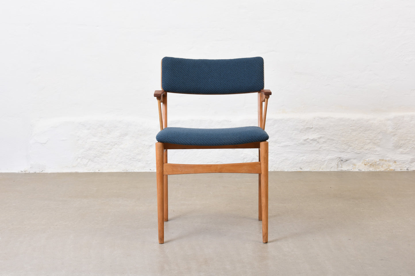 Newly reupholstered: 1960s teak + beech armchair