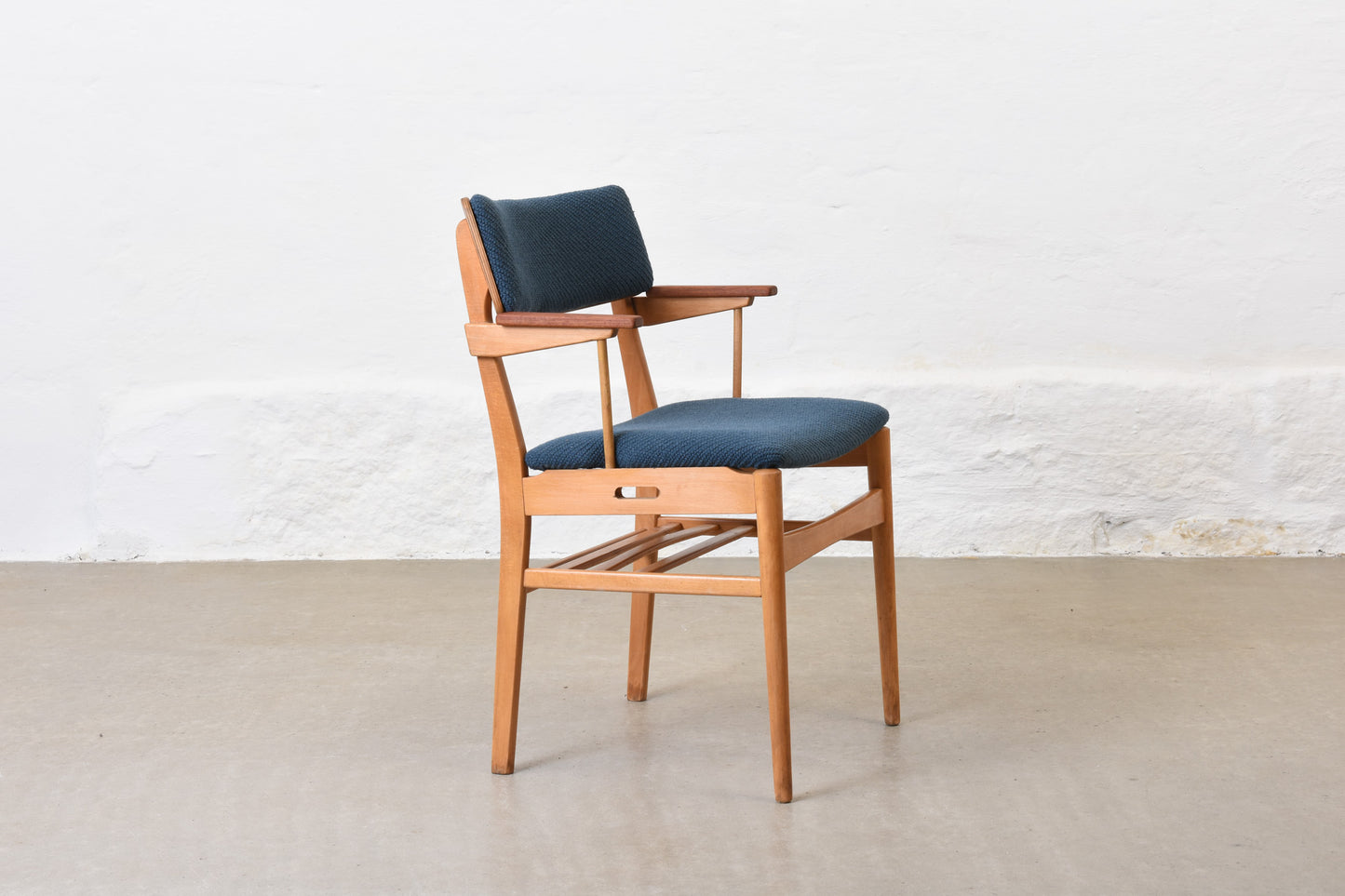 Newly reupholstered: 1960s teak + beech armchair