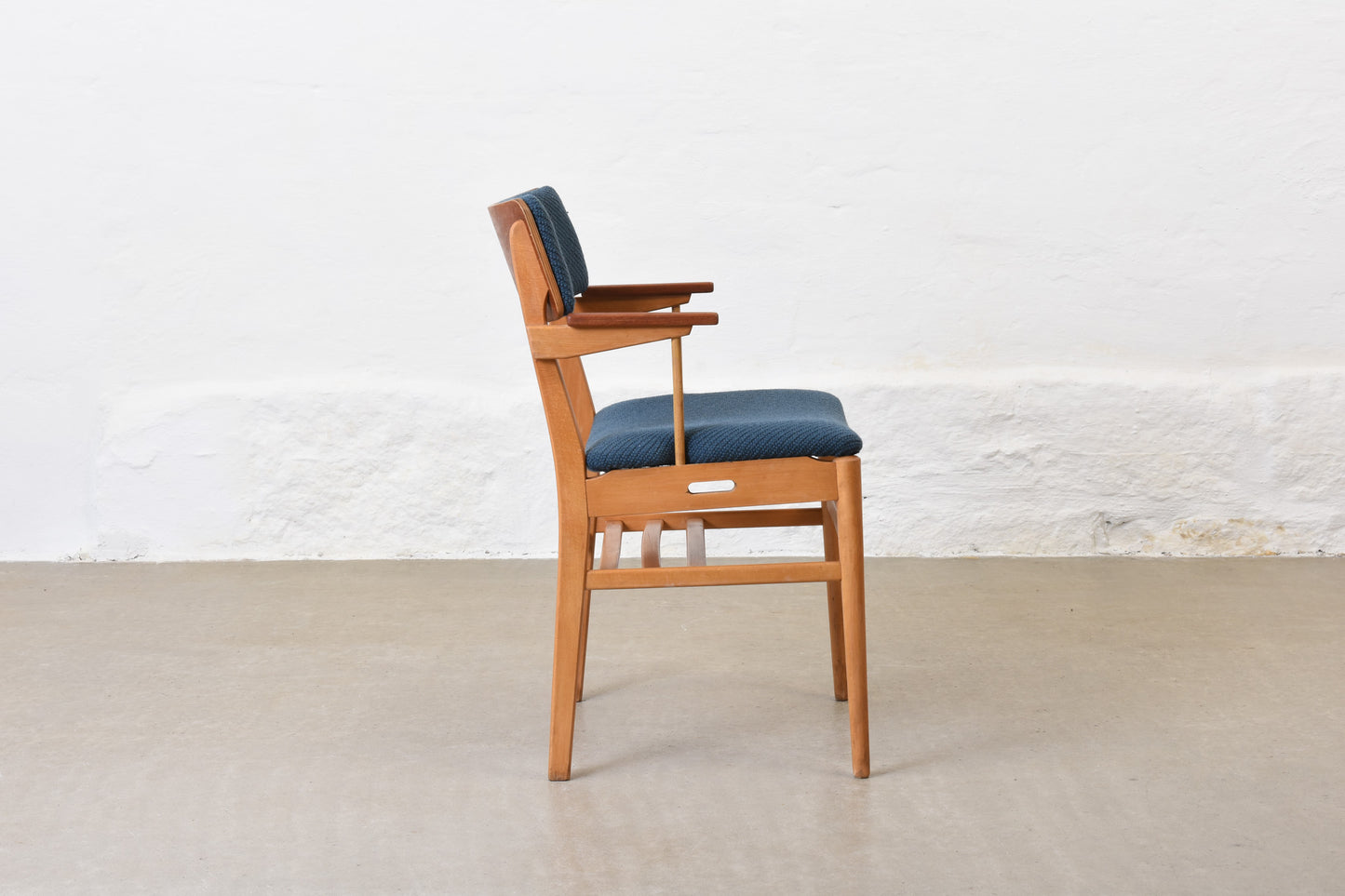 Newly reupholstered: 1960s teak + beech armchair