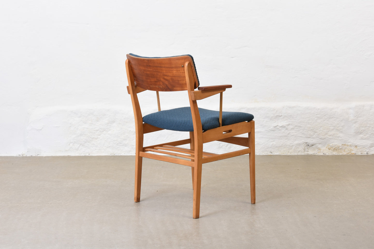 Newly reupholstered: 1960s teak + beech armchair