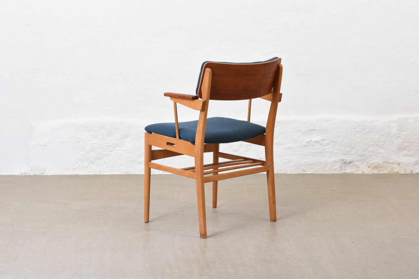 Newly reupholstered: 1960s teak + beech armchair