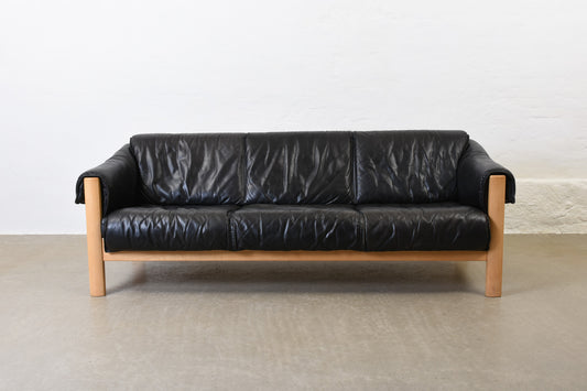 Vintage beech + leather three seater by Friis Møbler