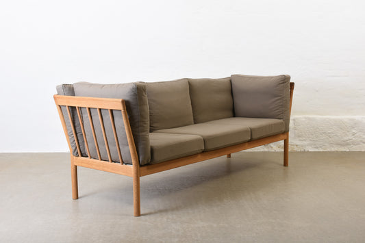 Newly reupholstered: 1980s oak three seater by Finn Østergaard