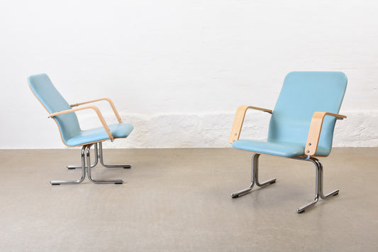 Two available: 1980s birch + leather loungers by Yrjö Kukkapuro