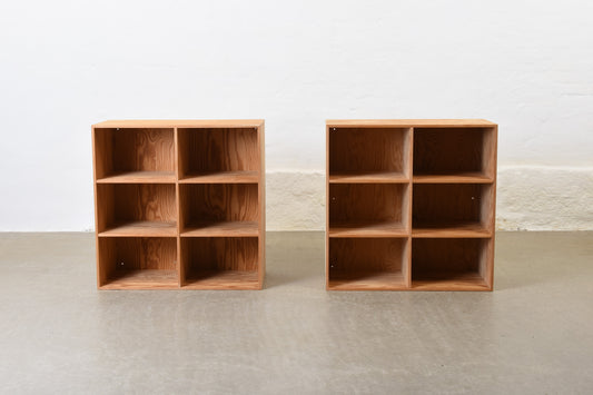 Two available: 1960s wall-mounted pine bookshelves