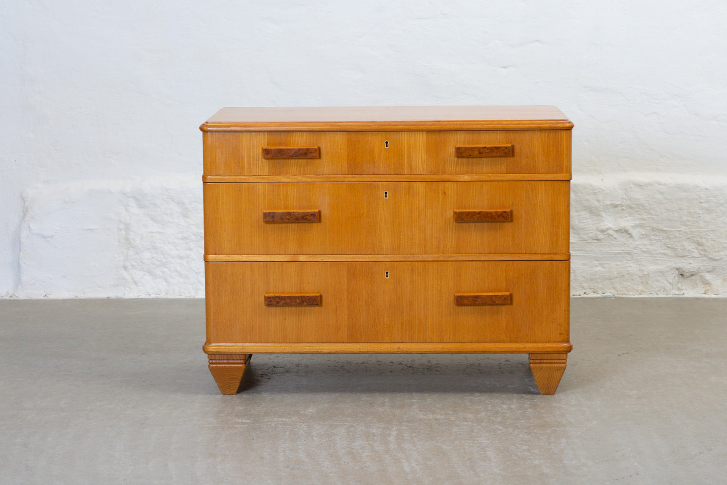 1940s low chest of drawers in ash