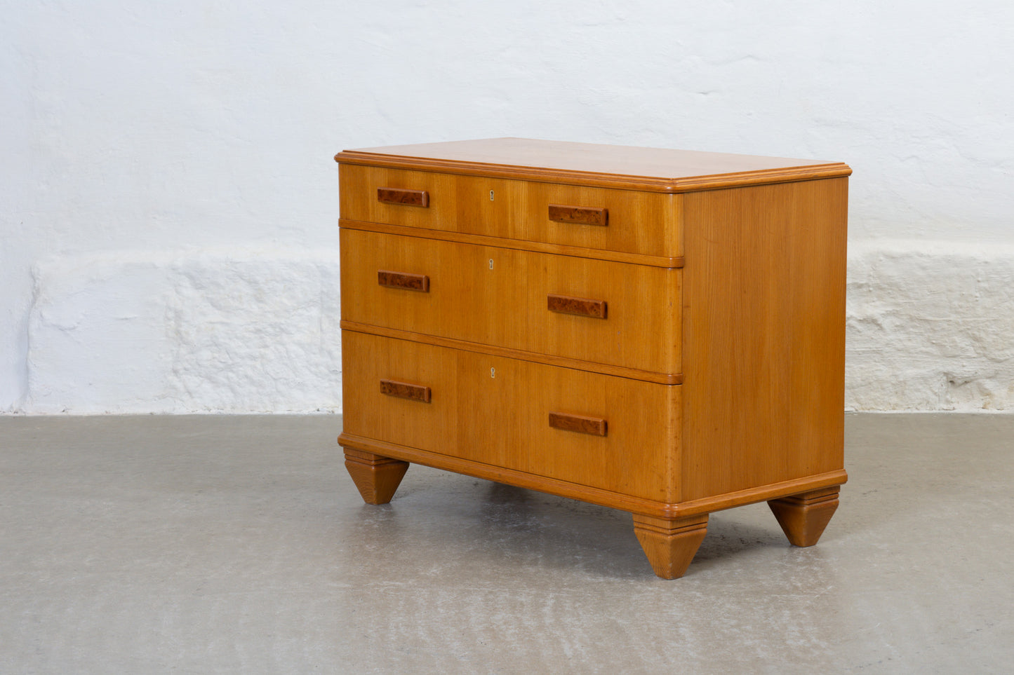 1940s low chest of drawers in ash