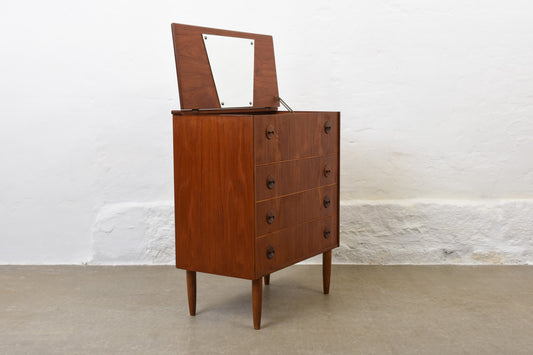 1950s low teak chest with mirror