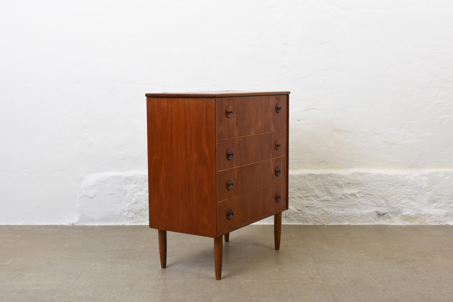 1950s low teak chest with mirror