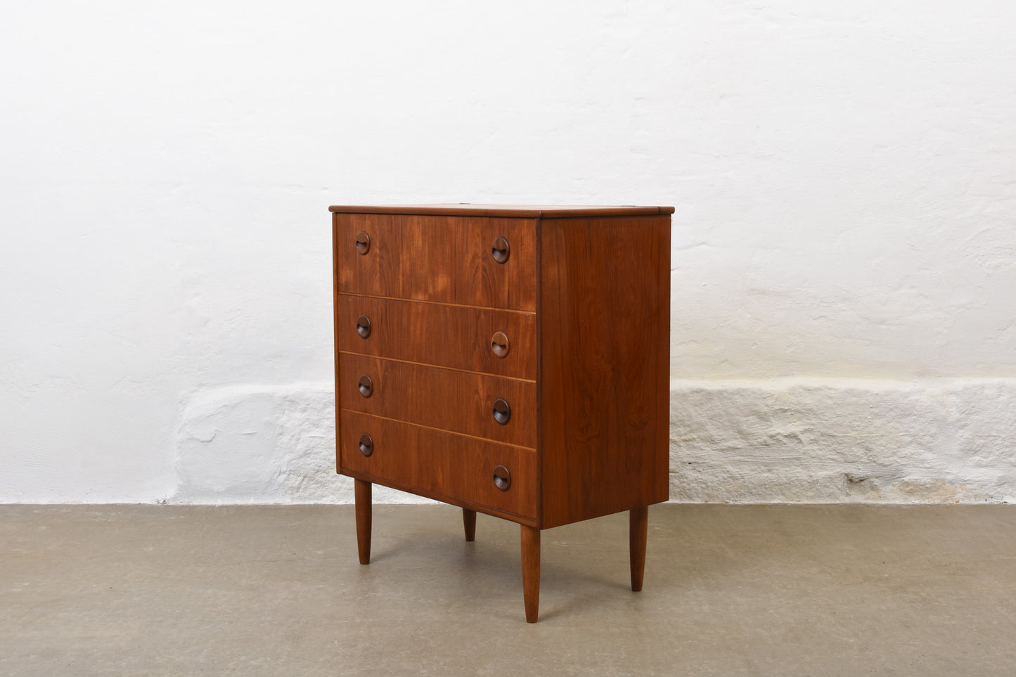 1950s low teak chest with mirror