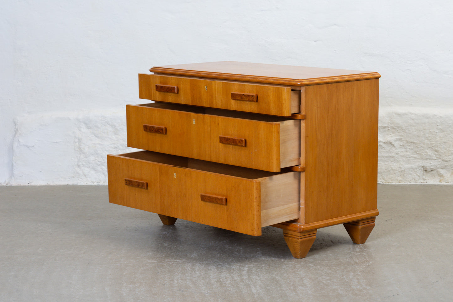 1940s low chest of drawers in ash