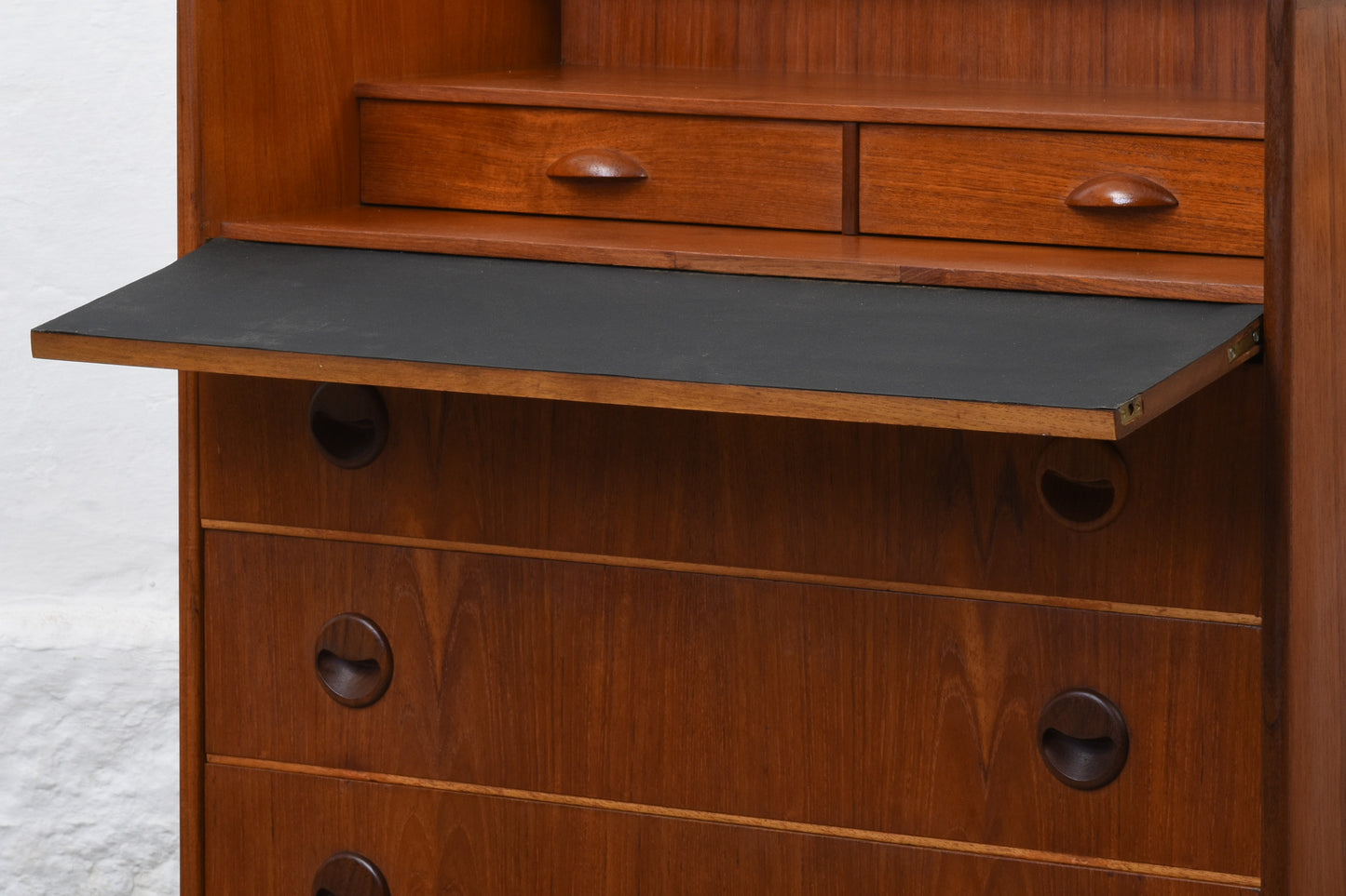 1950s low teak chest with mirror