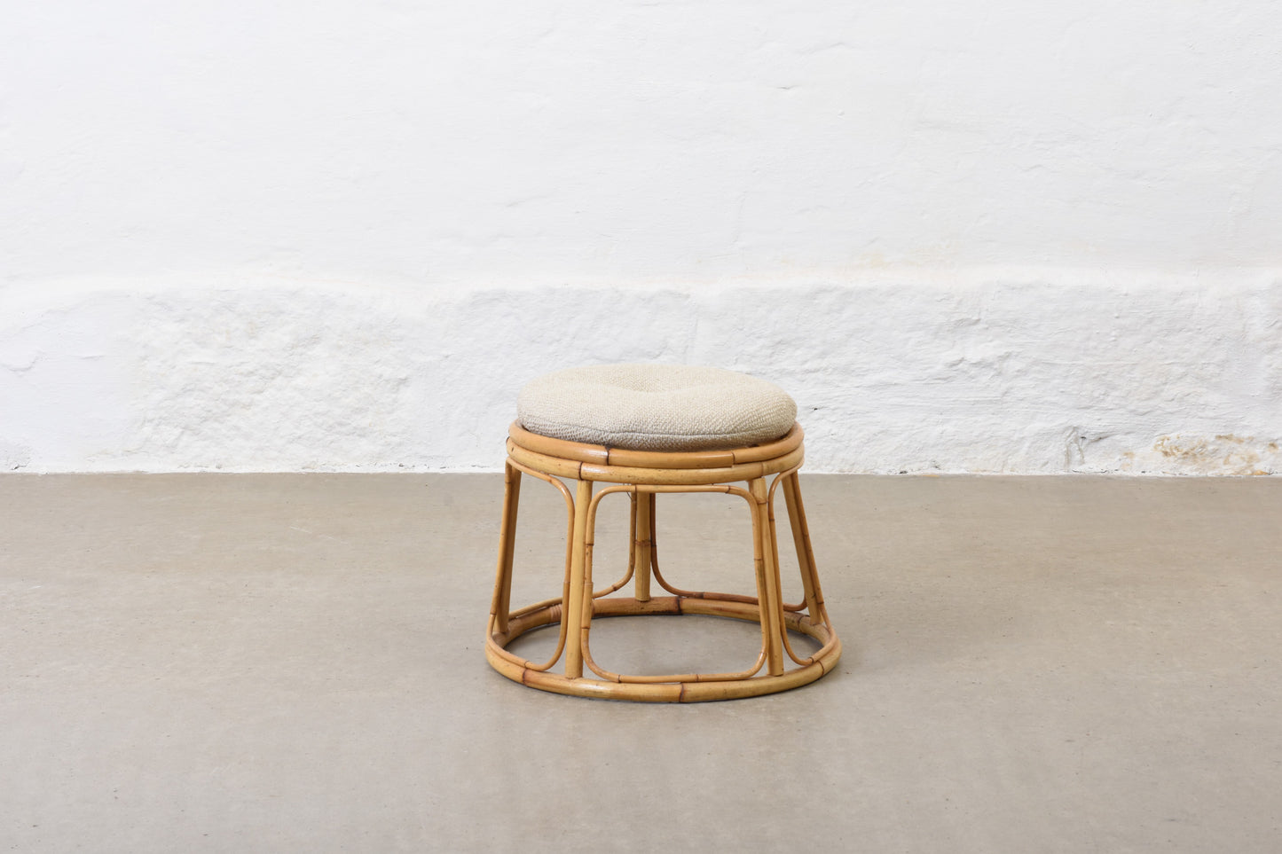 Two available: Bamboo foot stools with new cushions + upholstery