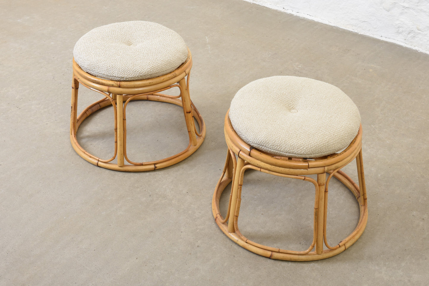 Two available: Bamboo foot stools with new cushions + upholstery