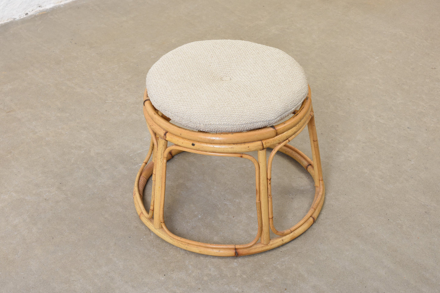 Two available: Bamboo foot stools with new cushions + upholstery