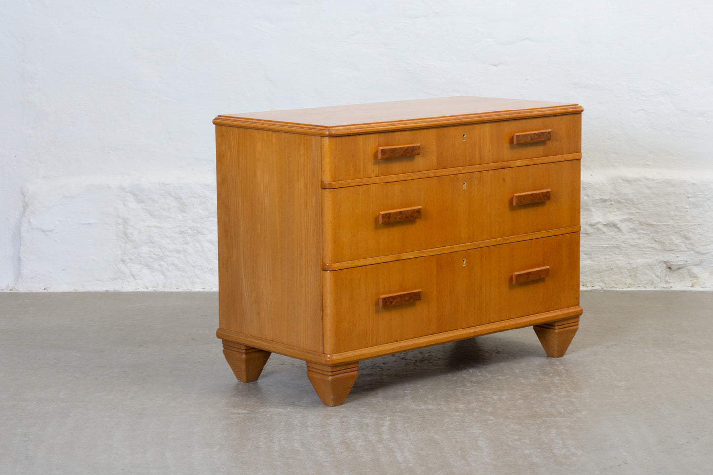 1940s low chest of drawers in ash