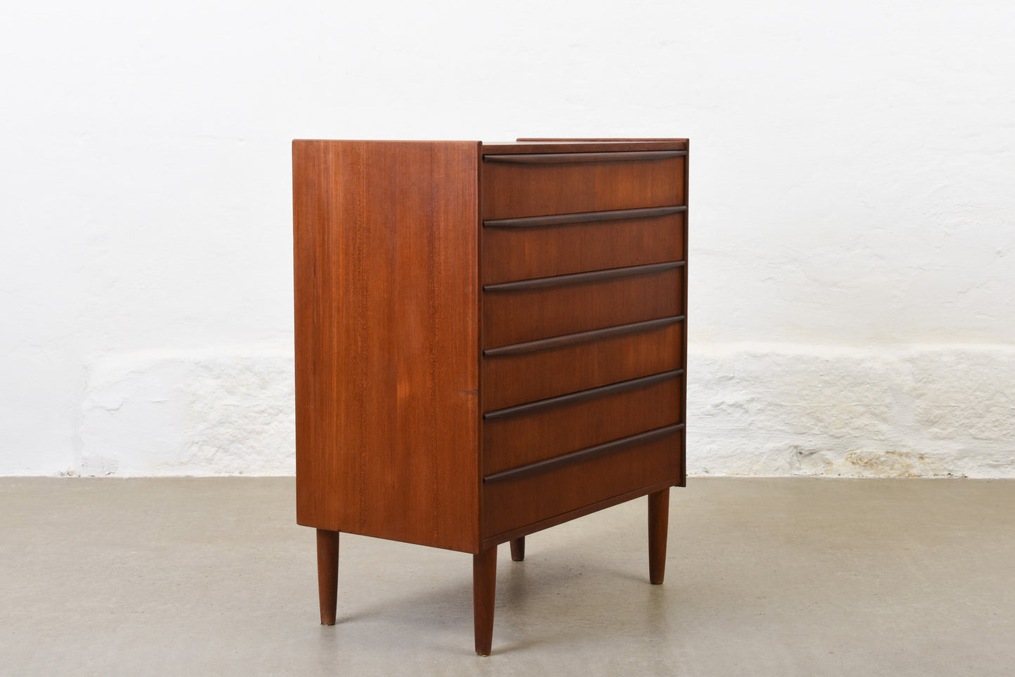 1960s teak chest of drawers with lipped handles