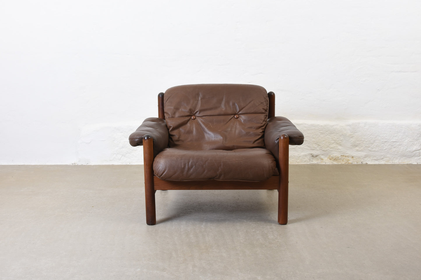 1960s leather + beech lounge chair