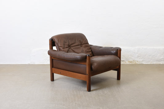 1960s leather + beech lounge chair