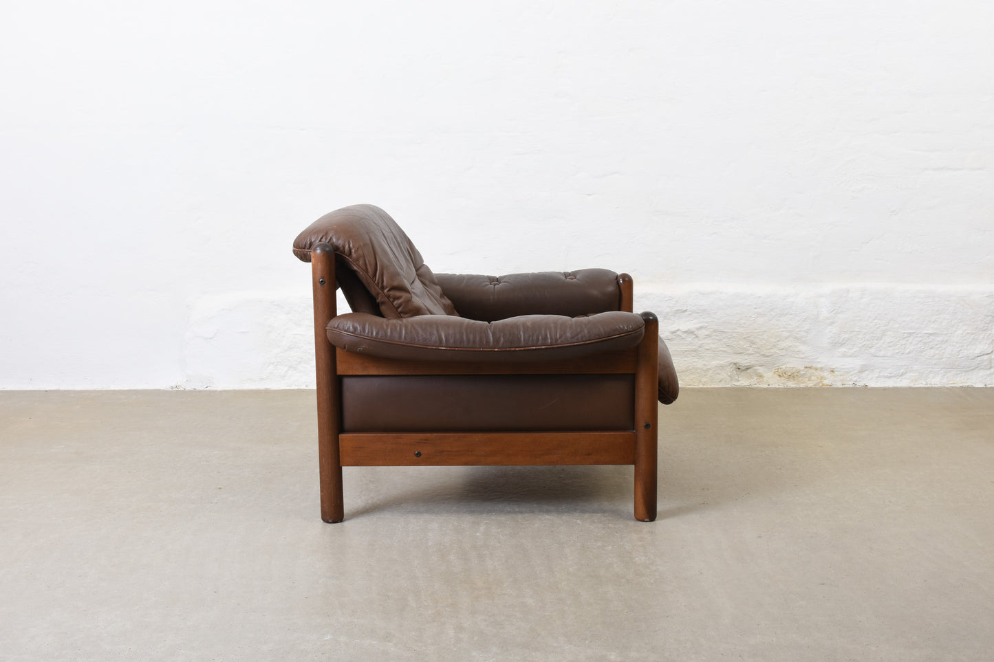 1960s leather + beech lounge chair