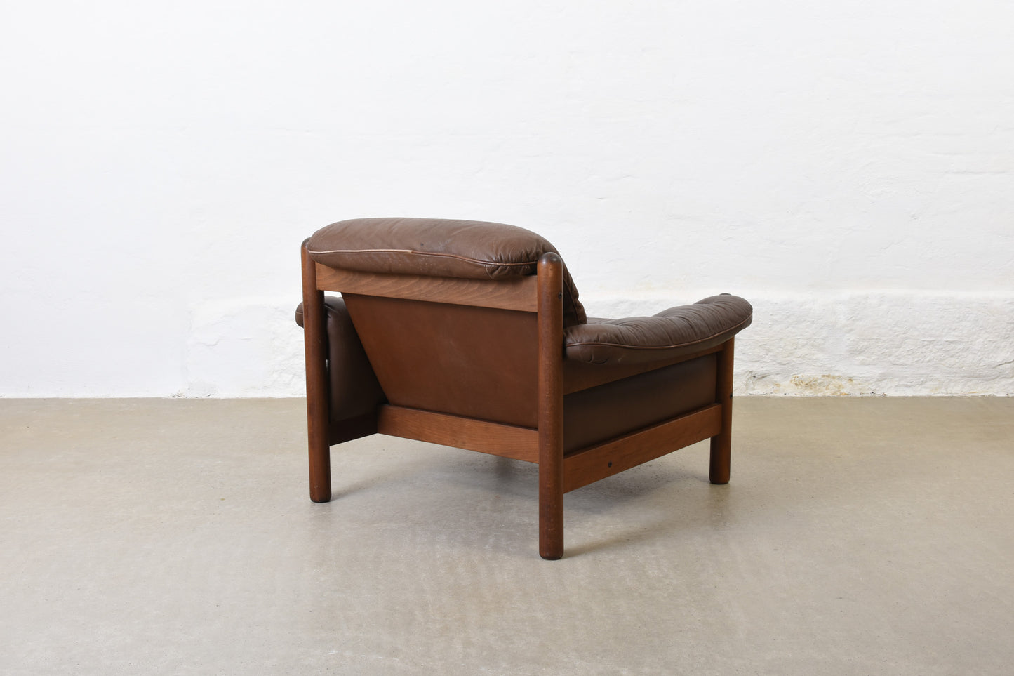 1960s leather + beech lounge chair